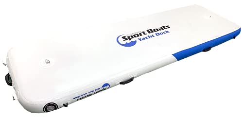 Inflatable Sport Boats Mini Mate Yacht Dock 10' x 3' Inflatable Water Platform White and Blue with Teak Foam Non-slip Top
