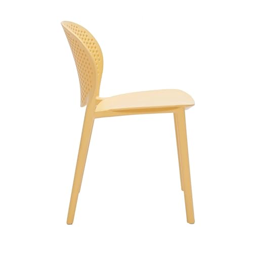 Benzara Kids Side Chair 14-Inch Round Dotted Backrest Armless Yellow