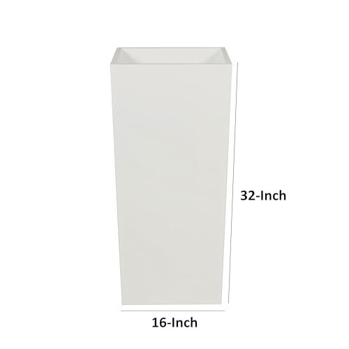 Benzara 32 Inch Tall Tapered Barrel Planter Vase with Hidden Insert White