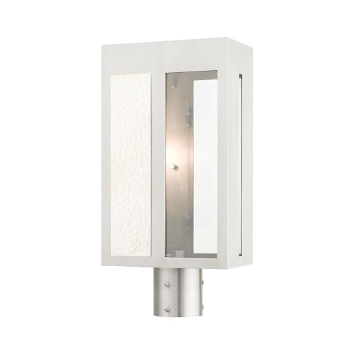 Livex Lafayette 1 Light Outdoor Post Top Lantern Brushed Nickel with Hammered Polished Nickel Panels