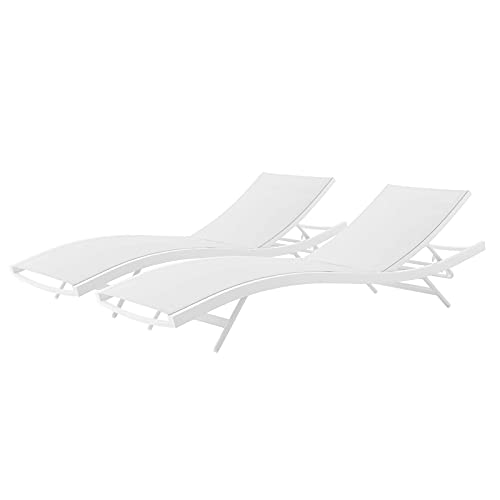 America Luxury - Outdoor Lounge Chair Chaise Set of 2 Aluminum Metal White