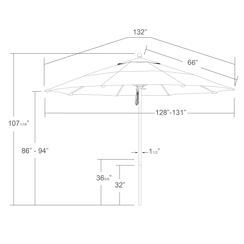 California Umbrella 11' Round Aluminum/Fiberglass Umbrella Pulley Lift Bronze Pole Jockey Red