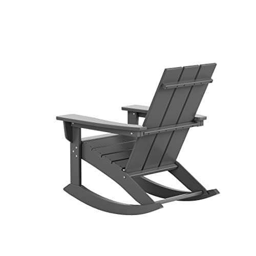 WestinTrends Ashore Patio Rocking Chairs Set of 4 All Weather Poly Lumber Adirondack Rockers Grey