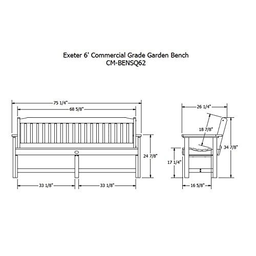 Sequoia Professional Commercial Grade Exeter 6 Foot Garden Bench Black