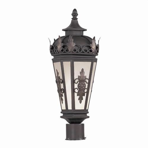Livex Outdoor Post Light with Antique Honey Linen Glass Shades Bronze
