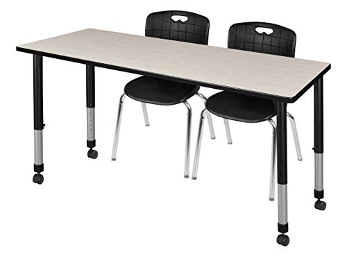 Regency Kee Height Adjustable Mobile Classroom Table Set with Two 18" Andy Chairs Maple/Black