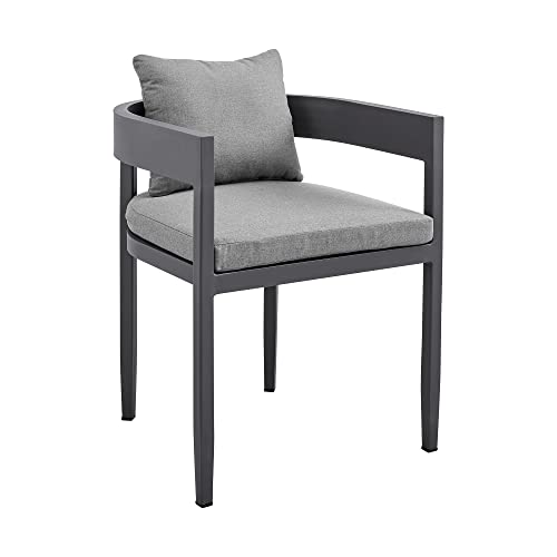 Armen Living Menorca Outdoor Patio Dining Chairs Set of 2 Dark Grey