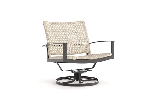 Winston Jasper Swivel Rocker Lounge Chair Textured Pewter Frame Finish/Beechwood Weave