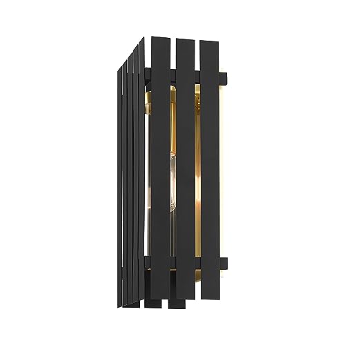 Livex 1 Light Black Outdoor Wall Lantern Brass