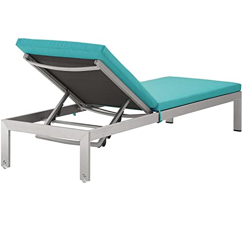 Modway Shore Aluminum Outdoor Patio Chaise Lounge Chairs with Cushions Silver Turquoise