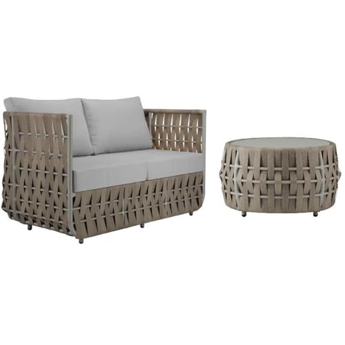 Home Square 2-Piece Outdoor Loveseat and Coffee Table Set Gray