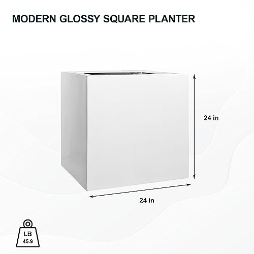 Pottery Pots Block XL Fiberstone Square Planter 24 Inch Glossy White