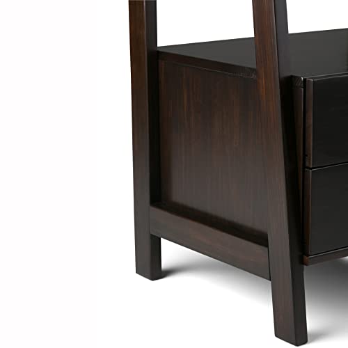 SIMPLIHOME Sawhorse 24" Solid Wood Ladder Shelf Dark Chestnut Brown