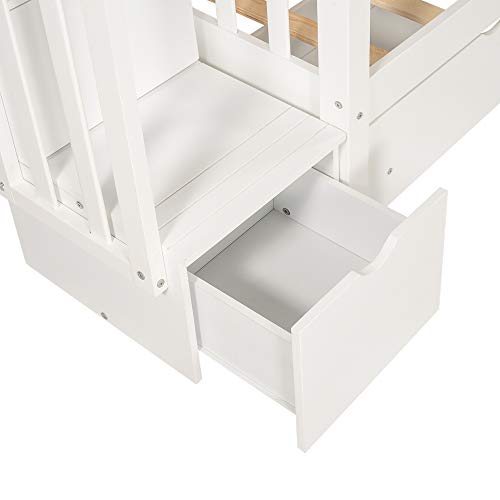 Harper & Bright Designs Full Over Full Bunk Bed with Storage Drawers and Stairway Shelves White