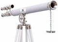Nautical-Mart Floor Standing Chrome White Leather Griffith Astro Telescope 50