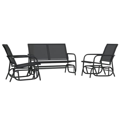 Xinxinxiang 3 Piece Garden Glider Set Outdoor Patio Furniture Black Textilene and Steel