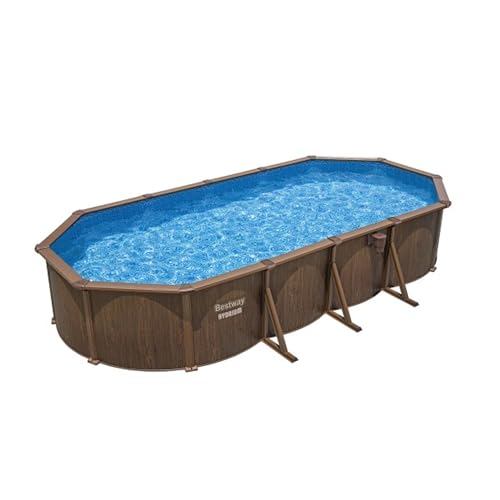 Bestway Hydrium 24' x 12' x 52" Oval Above Ground Swimming Pool Set Outdoor Steel Wall Family Pool with Sand Filter, Ladder, & Cover Brown