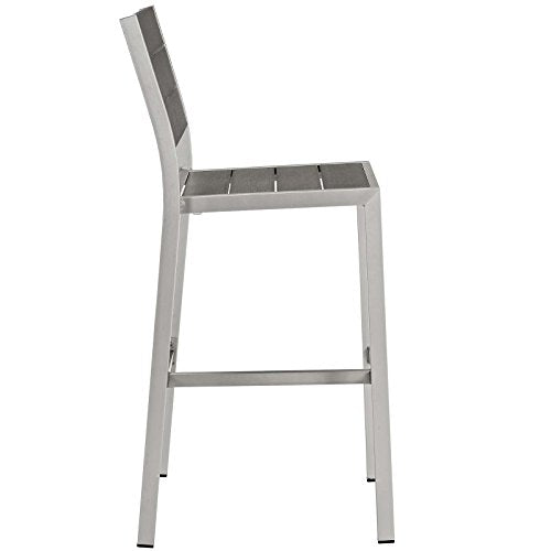 Modway Shore Aluminum 3-Piece Outdoor Patio Pub Bistro Set with 28" Bar Table and Two Bar Stools Silver Gray