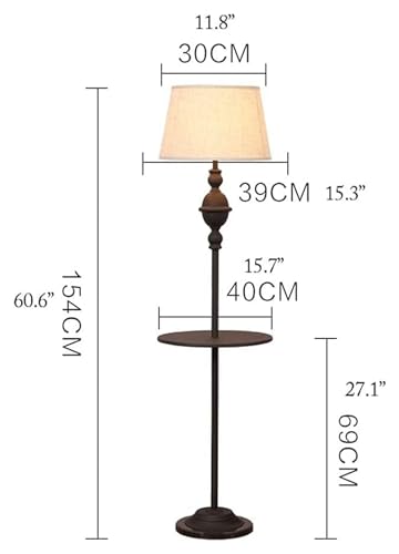 GTEFSWS Vintage Floor Lamp with Shelf and Fabric Drum Shade Matte Black