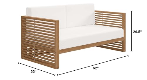 Modway Carlsbad Teak Wood Outdoor Patio Loveseat Natural White