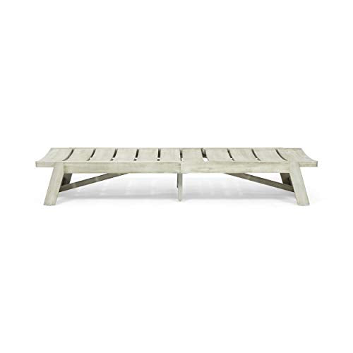 Great Deal Furniture GDFStudio Outdoor Acacia Wood Chaise Lounge Set of 4 Light Gray Wash, Gray Metal
