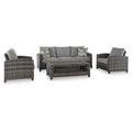 Signature Design by Ashley Oasis Court Outdoor Sofa Chair Table Set 4-Piece with Cushions and Pillows Grey