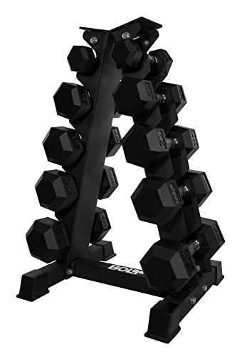 Bolt Fitness Supply Rubber Dumbbell Set 5-50 lb Hex with Metal Handles (Pair) Black, Silver