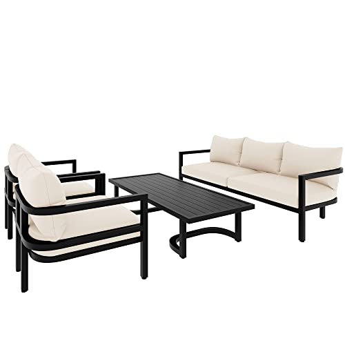 Miscoos Outdoor Patio Furniture Sofa Set 4-Piece Style 1 White