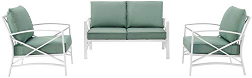 Crosley Furniture Kaplan 3-Piece Outdoor Loveseat Set White with Mist Cushions