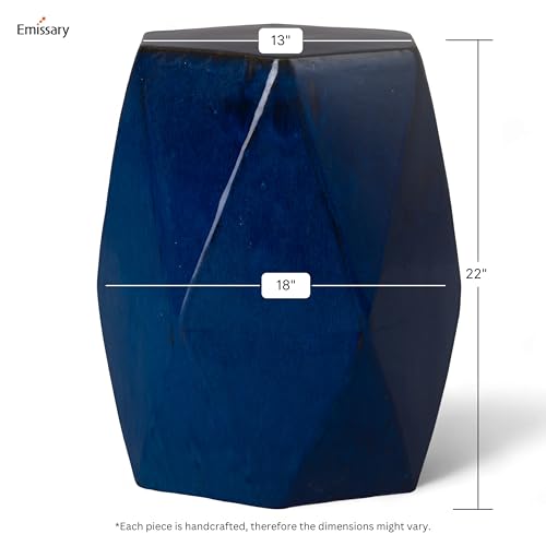 Emissary 22in Glossy Glaze Blue Hexagon Stoneware Garden Stool