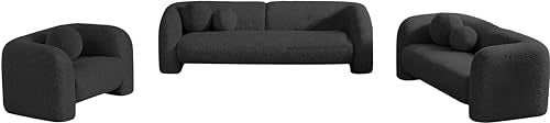 Meridian Furniture Emory Collection Art Deco Boucle Upholstered Loveseat Black