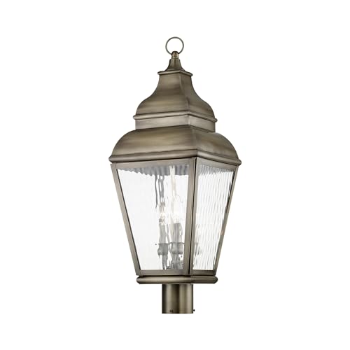 Livex Exeter Collection 2606-01 Transitional Three Light Post-Top Lantern Antique Brass