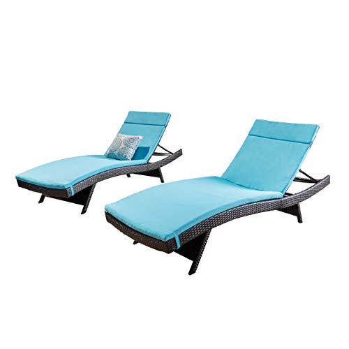 Christopher Knight Home Salem Outdoor Wicker Adjustable Chaise Lounge Set, Multibrown/Blue