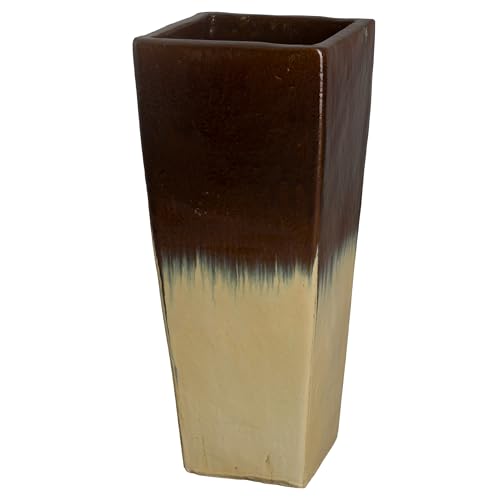 Emissary Tall Ceramic Square Planter 15 in. Cream/Java