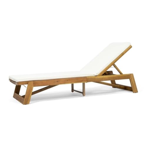 Noble House Kyoto Outdoor Wood 3-Pc Chaise Lounge Set with Cushion Cream