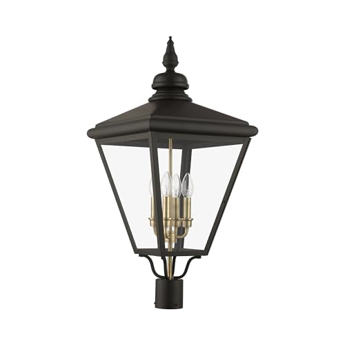 Livex 27376-07 Adams 4 Light Outdoor Post Top Lantern Black/Brushed Nickel