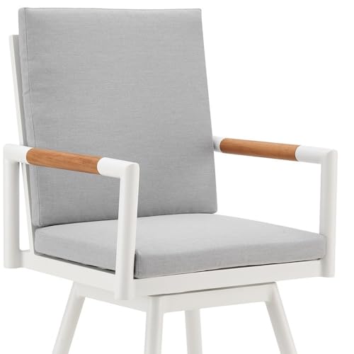 HomeRoots 43" Light Gray Metal Swivel Outdoor Counter Height Bar Chair with Footrest Grey