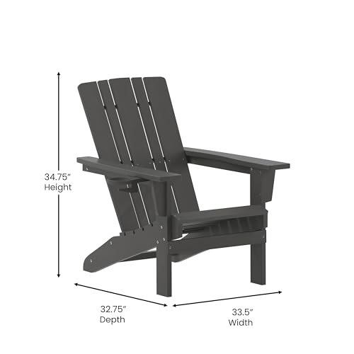 EMMA + OLIVER Haley Adirondack Chairs Set of 4 Weather Resistant Poly Resin Gray