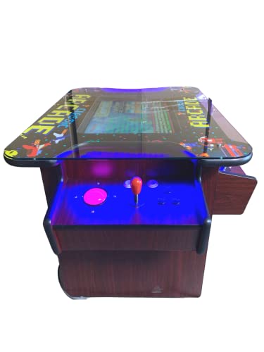 TOP US VIDEO ARCADES Full Size Commercial Grade Cocktail Arcade Machine 3515 Games 22” Screen Tempered Glass 2 Stools Included 5 Year Warranty Dark Wood