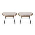 Benzara Margo Outdoor Ottoman Set of 2 24 Inch Iron Beige Brown Black