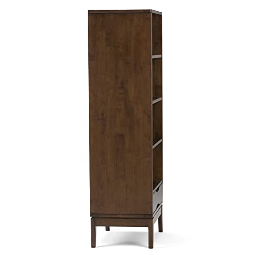 SIMPLIHOME Harper Solid Hardwood 24" Mid Century Modern Bookcase Walnut Brown
