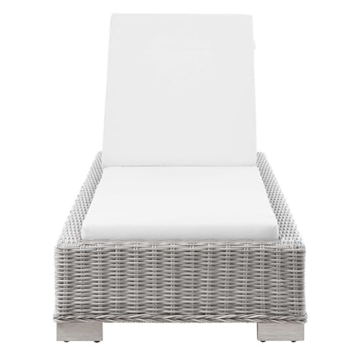 Modway Conway Outdoor Patio Wicker Rattan Chaise Lounge Light Gray White