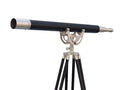 Hampton Nautical Floor Standing Brushed Nickel Leather Telescope 65