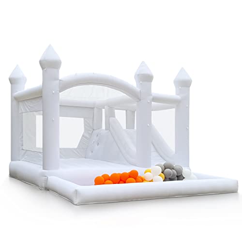 POYOUNGHU White Bounce House with Slide & Ball Pit 15FTx13FT Inflatable for Kids Party