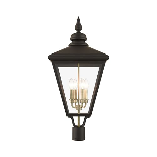 Livex 27376-07 Adams 4 Light Outdoor Post Top Lantern Black/Brushed Nickel