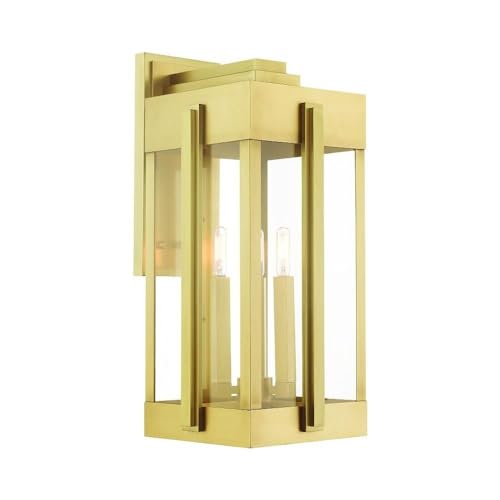 Livex Lexington 3 Light Outdoor Wall Lantern Natural Brass
