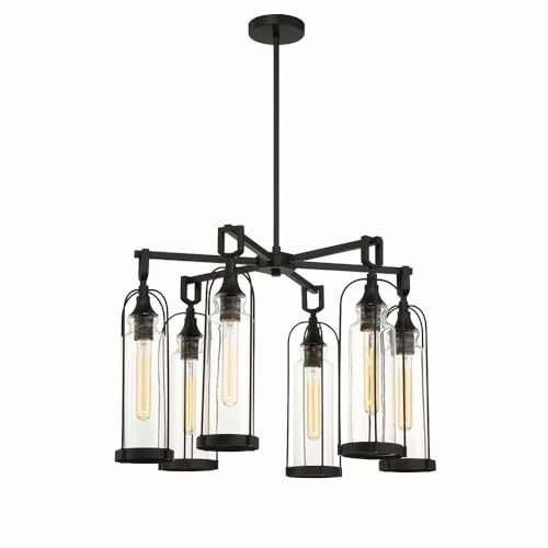 Eurofase Yasmin 6-Light Outdoor Pendant Vintage Style Satin Black 17.75" Tall 26.5" Wide
