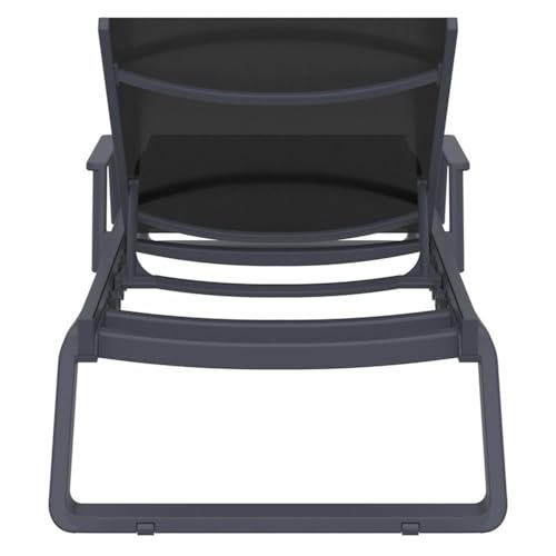 Compamia Tropic Arm Sling Chaise Lounge Dark Gray Frame Black Sling Grey