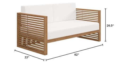 Modway Carlsbad Modern Teak Wood Fabric Patio Loveseat Natural White