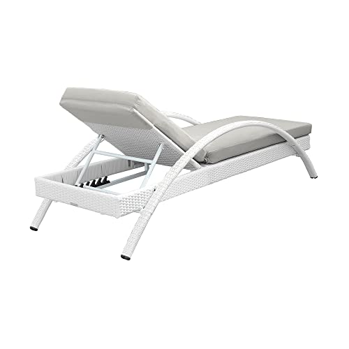 Armen Living Aloha Outdoor Patio Chaise Lounge Chair White Aluminum and Wicker with Gray Cushion